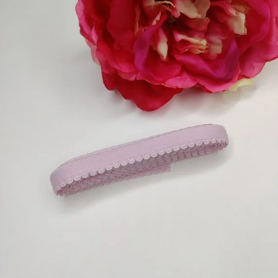 11 mm Zierlitze/Wäschegummi in rosa und Flieder. Picot plush elastic, panty elastic in sweet violet and  pastel lavender. IDelx19
