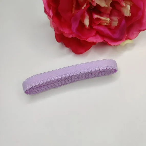 11 mm Zierlitze/Wäschegummi in rosa und Flieder. Picot plush elastic, panty elastic in sweet violet and  pastel lavender. IDelx19