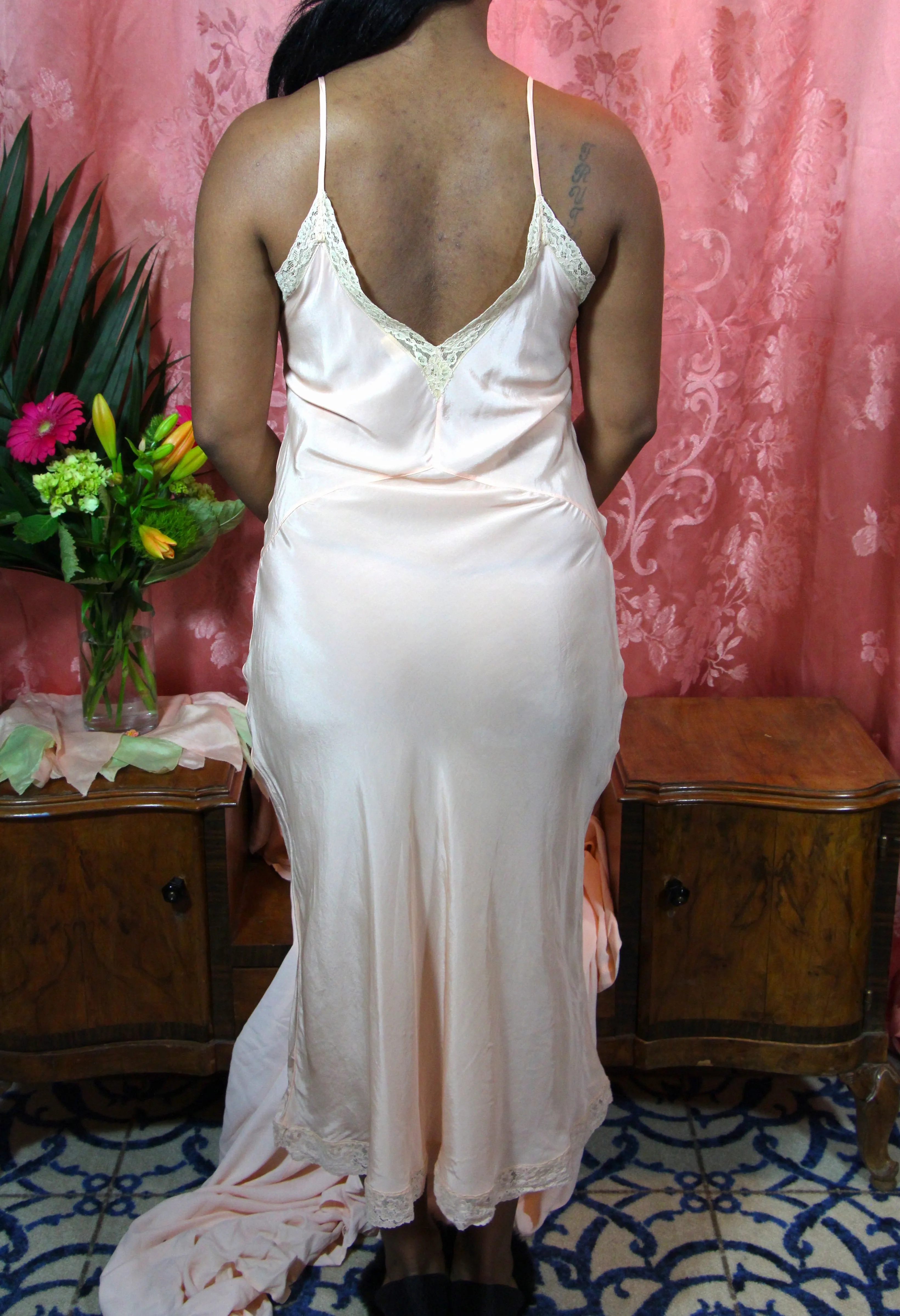 1920’s Soft Peach Silk Slipdress M/L  #120
