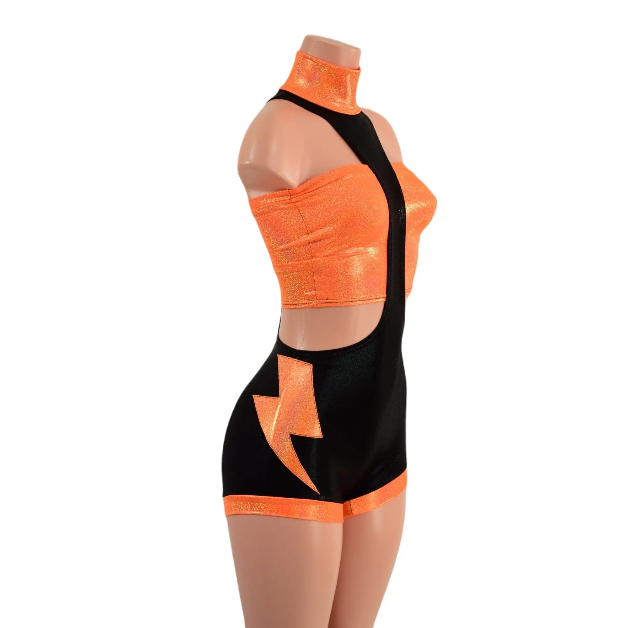 2PC UFO Suit with Strapless Top and  Bolt Applique Set