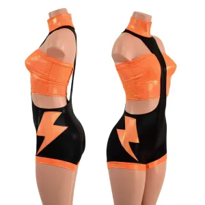 2PC UFO Suit with Strapless Top and  Bolt Applique Set