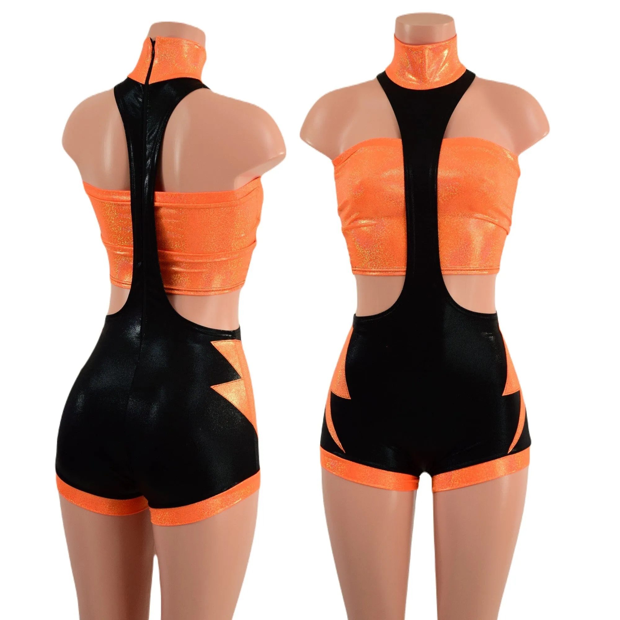 2PC UFO Suit with Strapless Top and  Bolt Applique Set