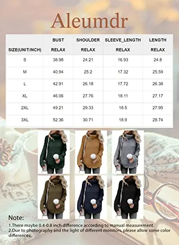 Aleumdr Womens Fashion Warm Turtleneck Long Sleeves Solid Printed Chunky Knit Jumper Pullover Sweater Blue Small