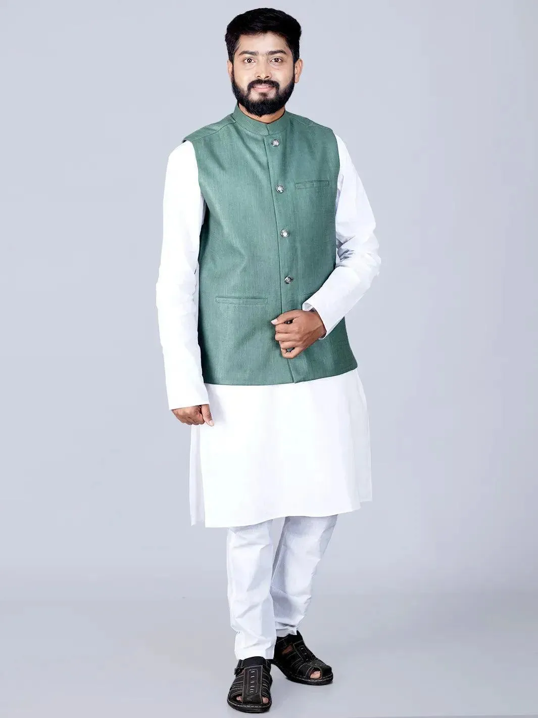Artichoke Green Handwoven Cotton Modi Jacket