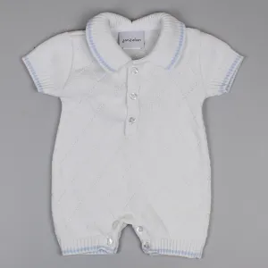 Baby Boy Diamond Knitted Romper - White / Blue