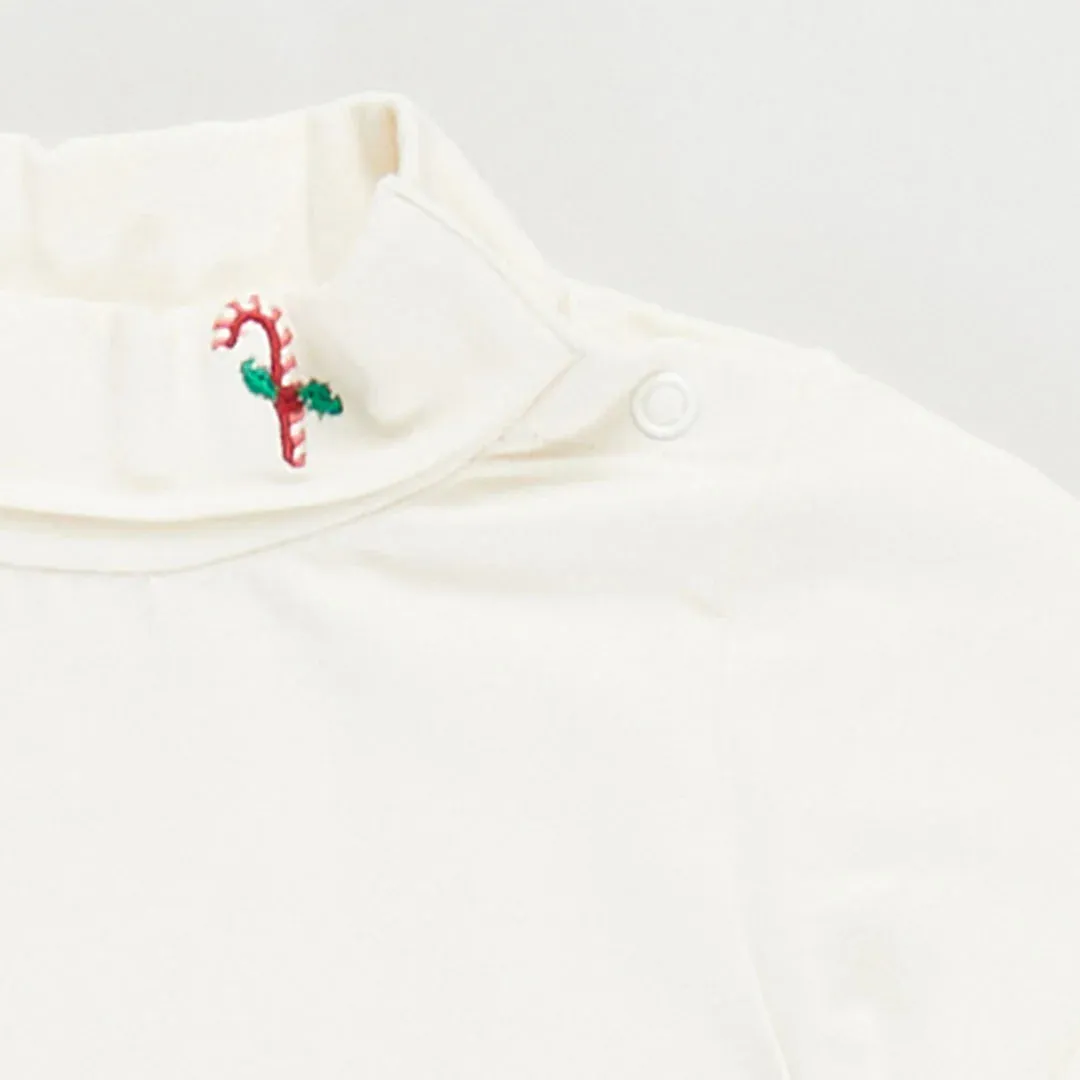 BABY BOYS ORGANIC BODYSUIT - CANDY CANE EMBROIDERY
