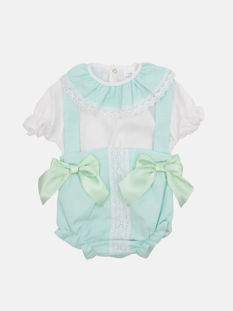 Baby Girl Faro Collection Spanish Romper Set-Mint Green
