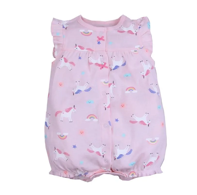 Baby Romper Shorts Combo- Pink Unicorn and Pink Elephant