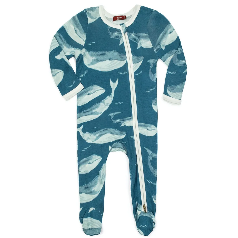 Bamboo Zipper Footed Romper Blue Whale