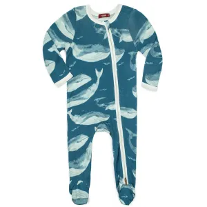 Bamboo Zipper Footed Romper Blue Whale