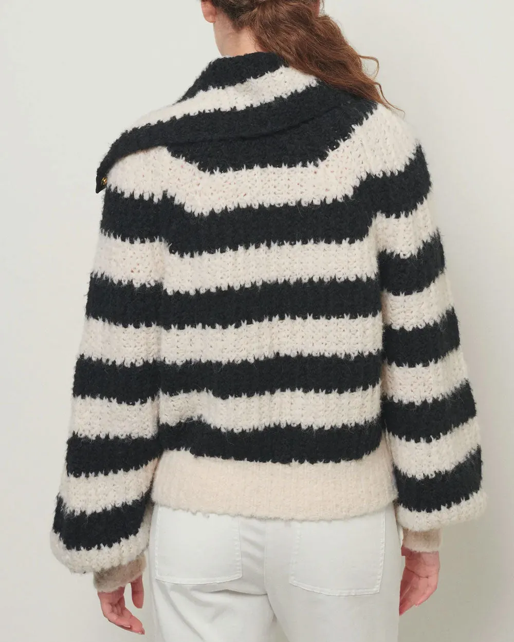 Black and White Asymmetric Button Turtleneck