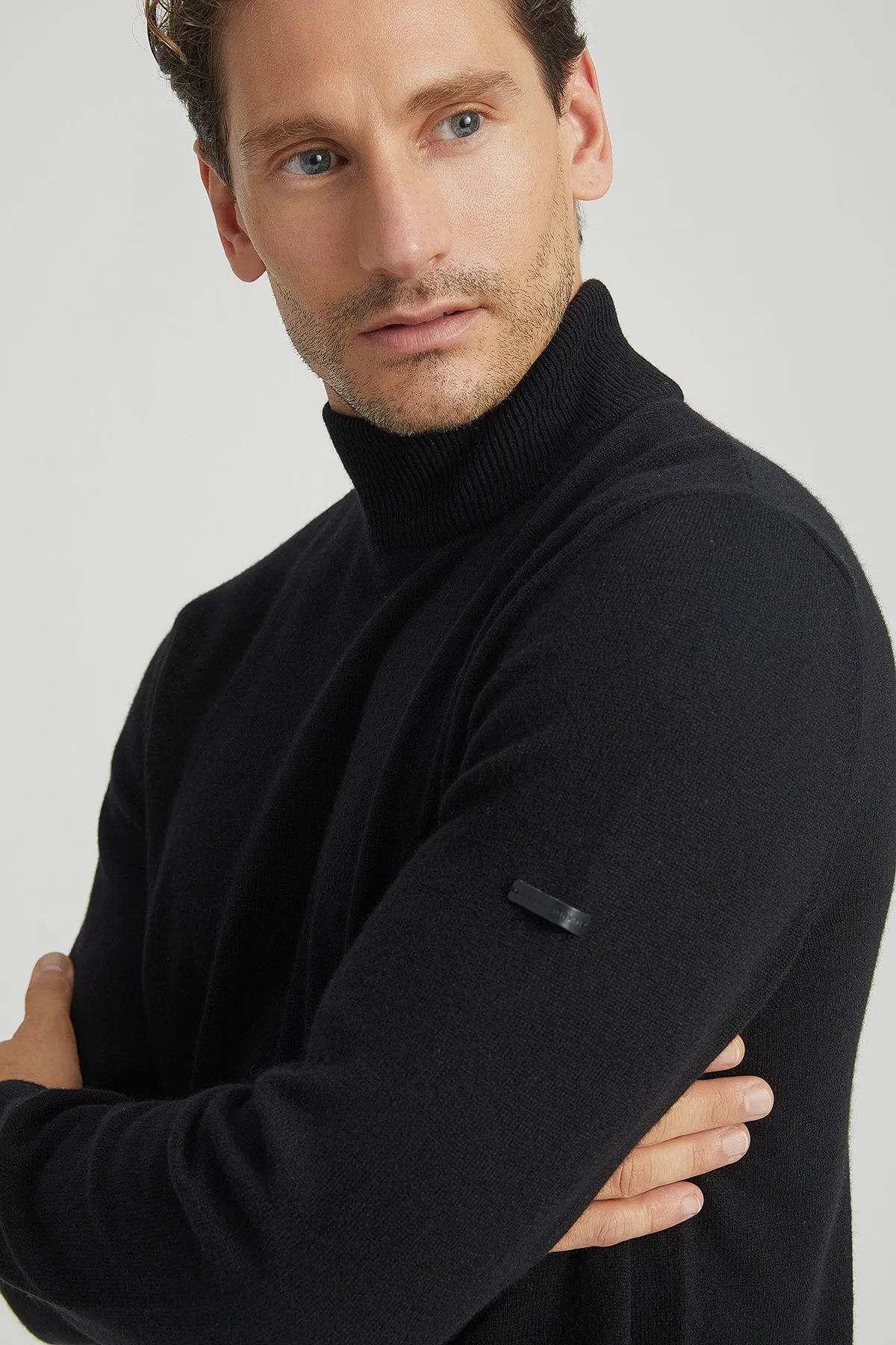 Black Pure Cashmere Half Turtleneck Men's Sweater