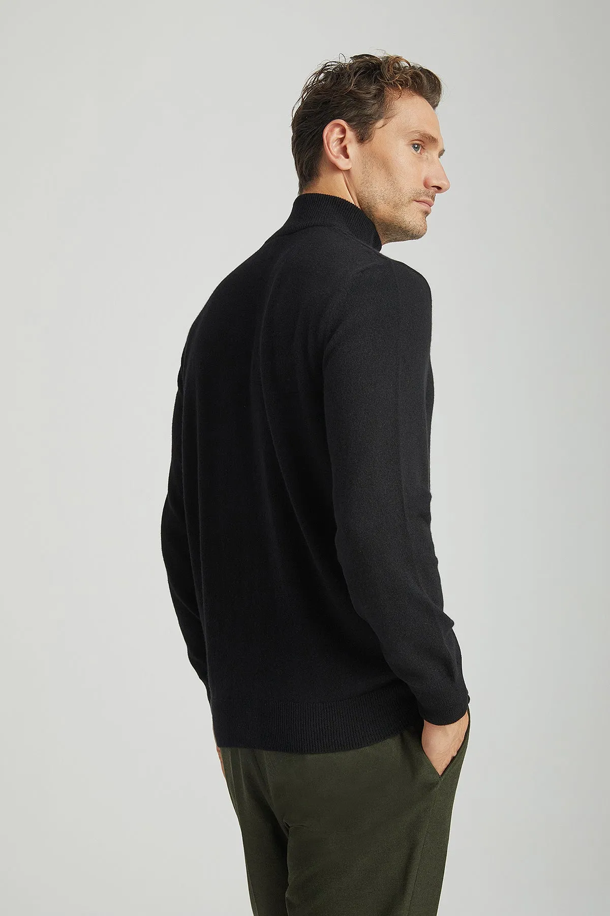 Black Pure Cashmere Half Turtleneck Men's Sweater