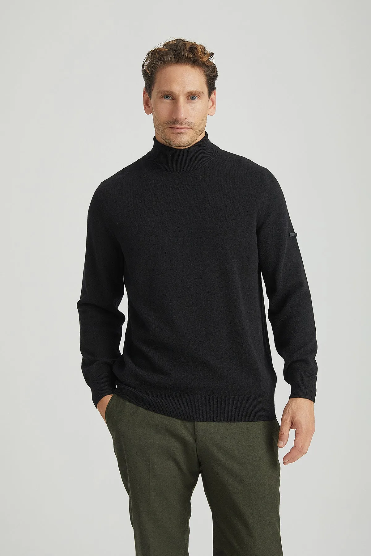 Black Pure Cashmere Half Turtleneck Men's Sweater
