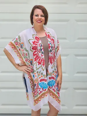 Bohemian Print Kimono in Beige Coral