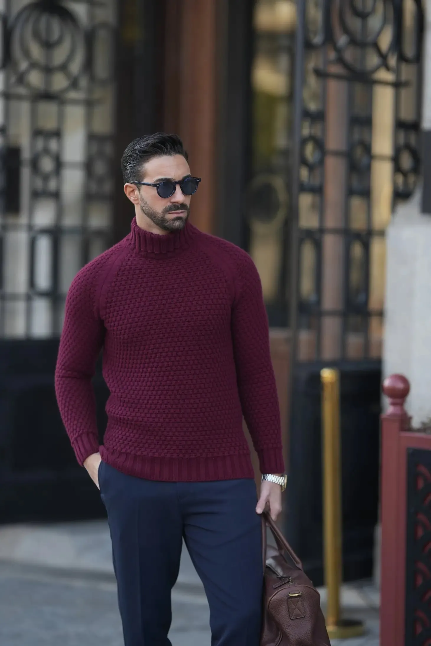 Bordeaux Men'S Turtleneck Jumper Sweater