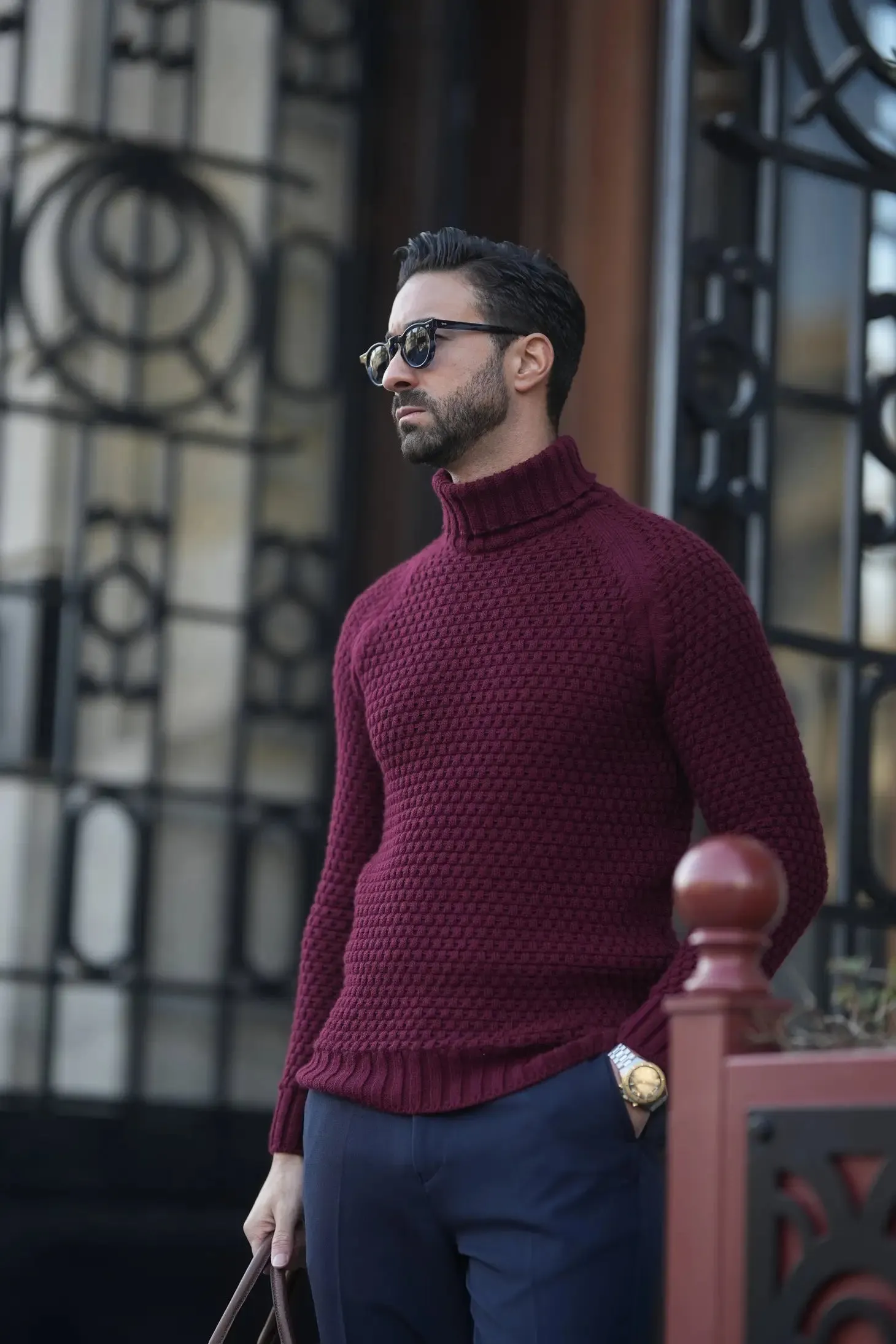 Bordeaux Men'S Turtleneck Jumper Sweater