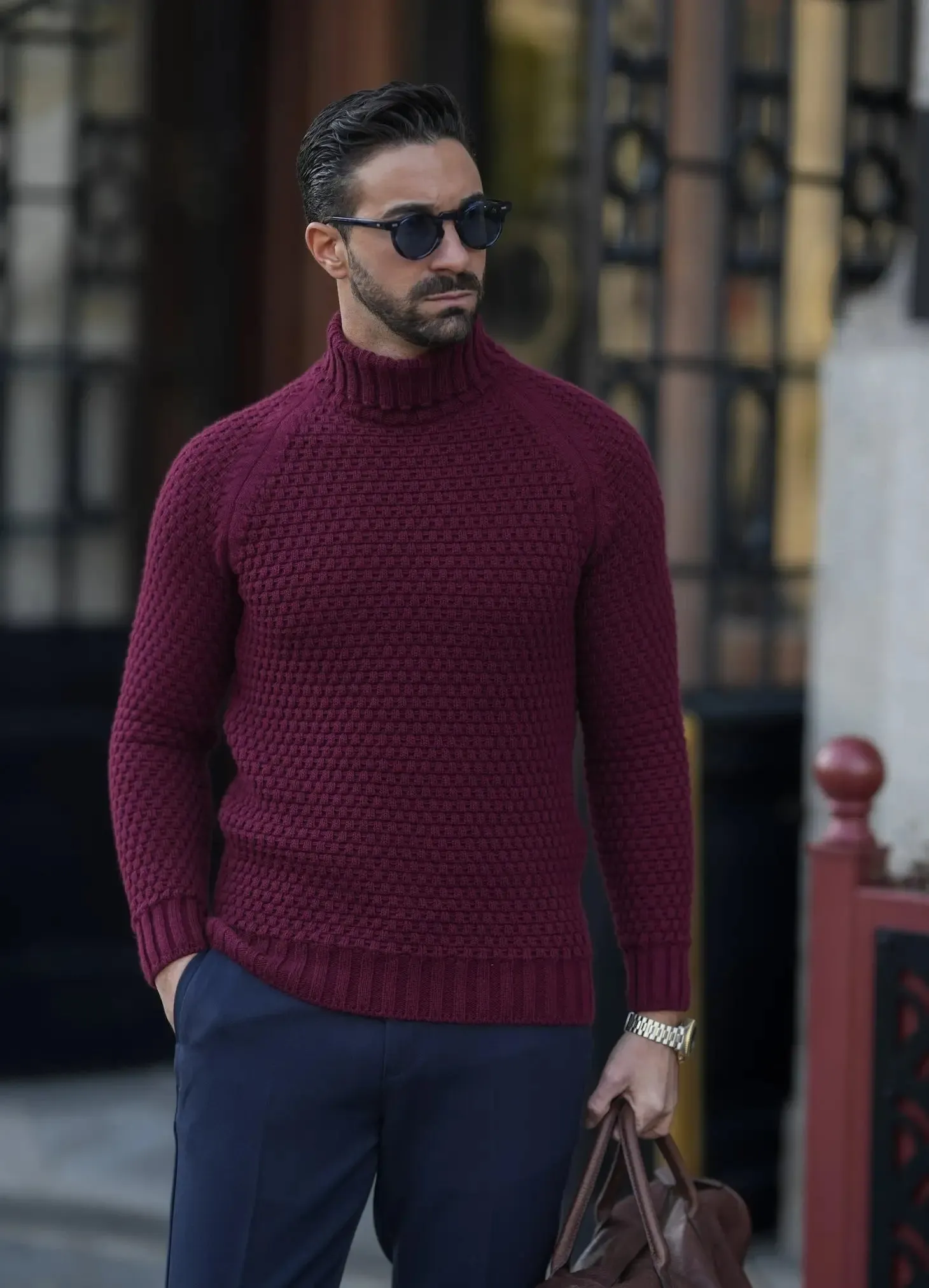 Bordeaux Men'S Turtleneck Jumper Sweater
