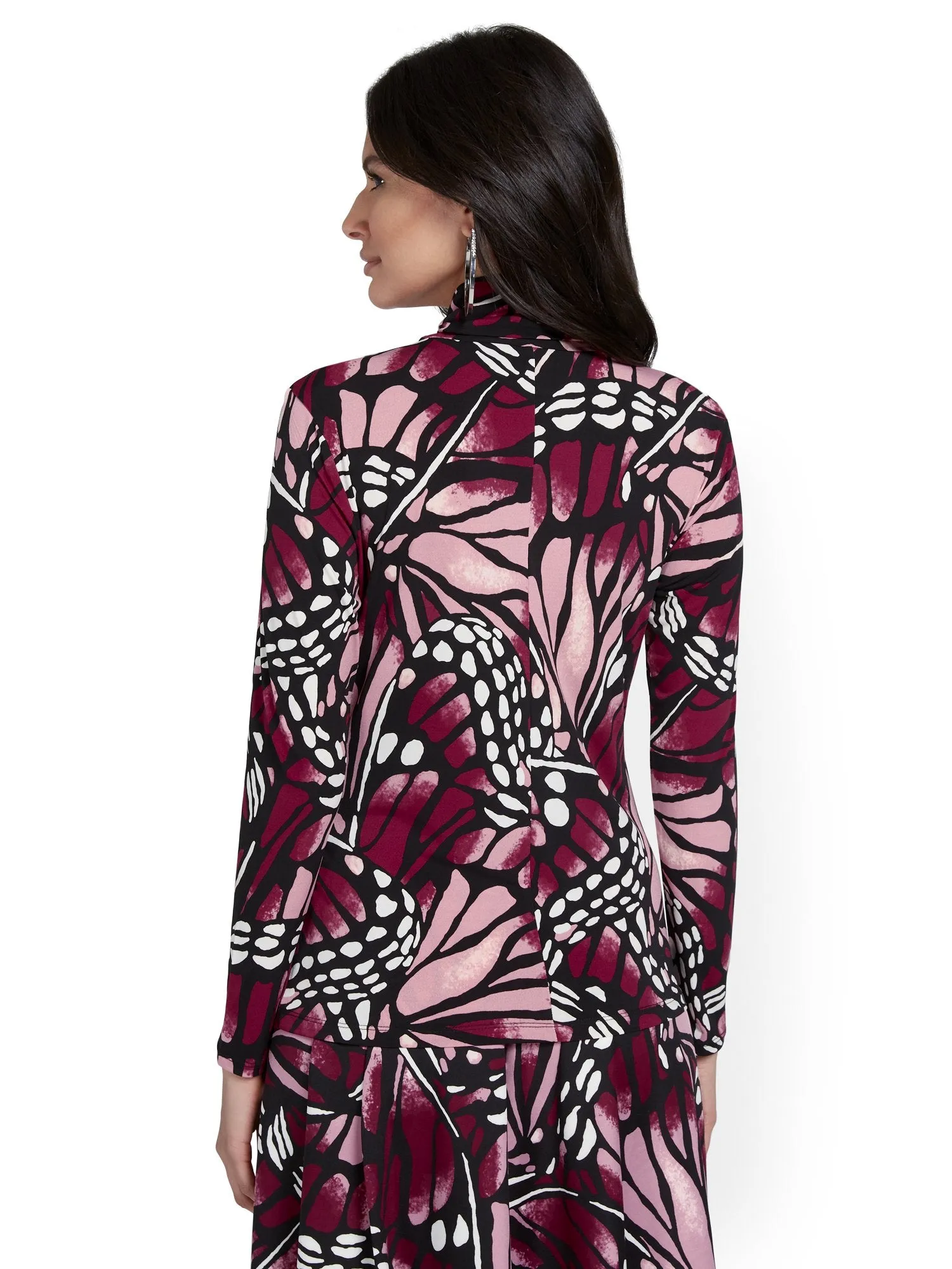 Butterfly-Print Turtleneck Knit Top