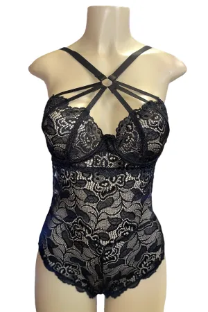 Caged Lace Halter Bust Underwire Bodysuit