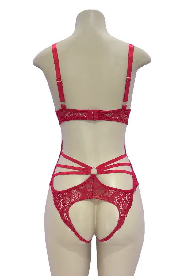 Caged Lace Halter Bust Underwire Bodysuit