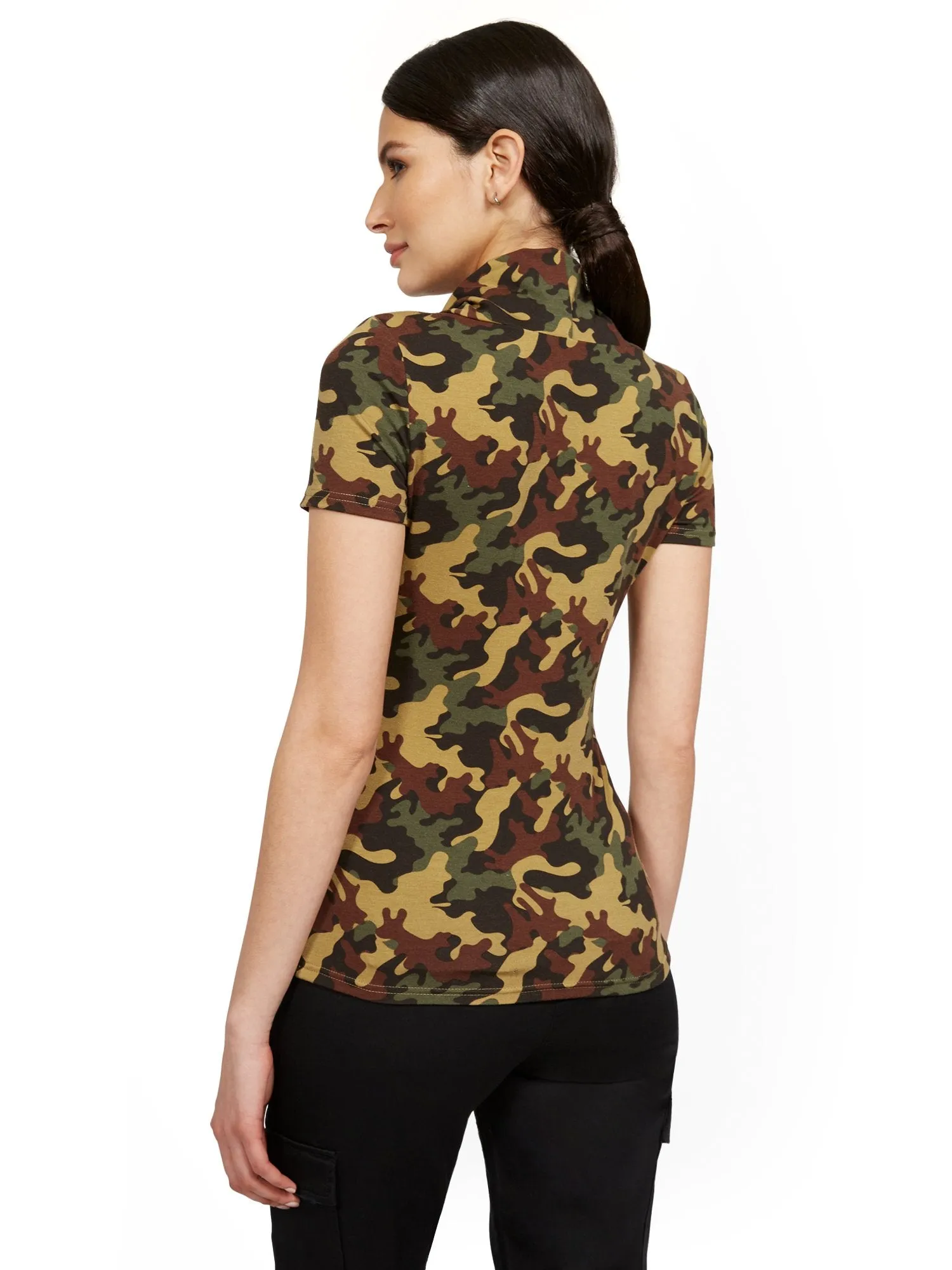 Camo-Print Short-Sleeve Mask Top