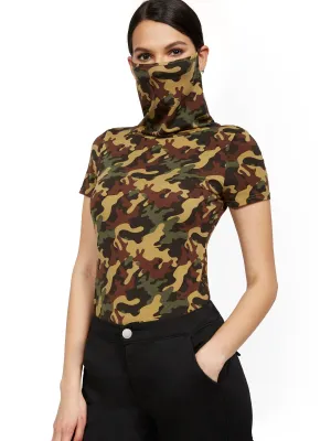 Camo-Print Short-Sleeve Mask Top
