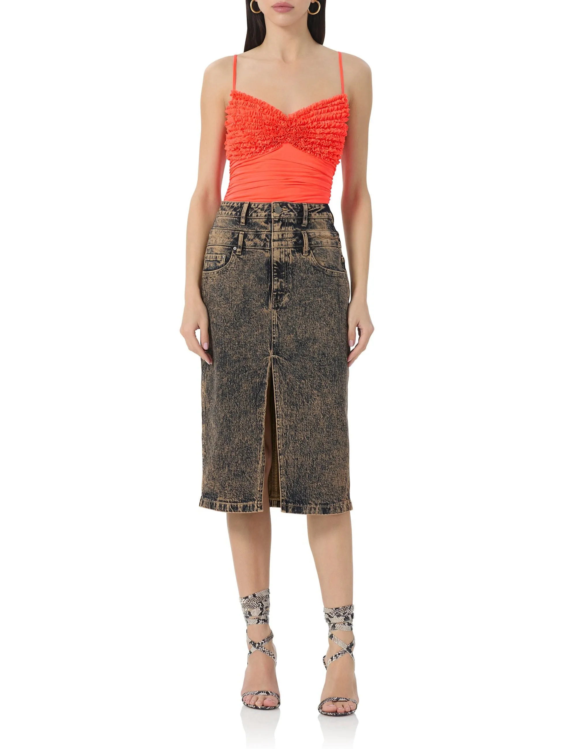 Casia Ruffle Bodysuit - Fiery Coral