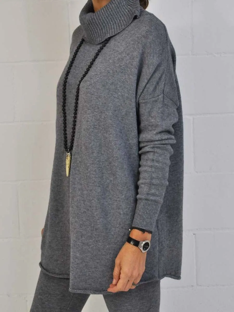 Casual Solid Color Turtleneck Knitted Two-piece Suit
