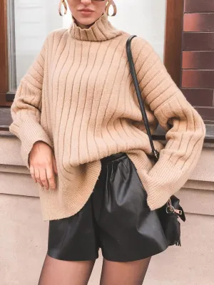 Casual Solid Color Turtleneck Loose Sweater