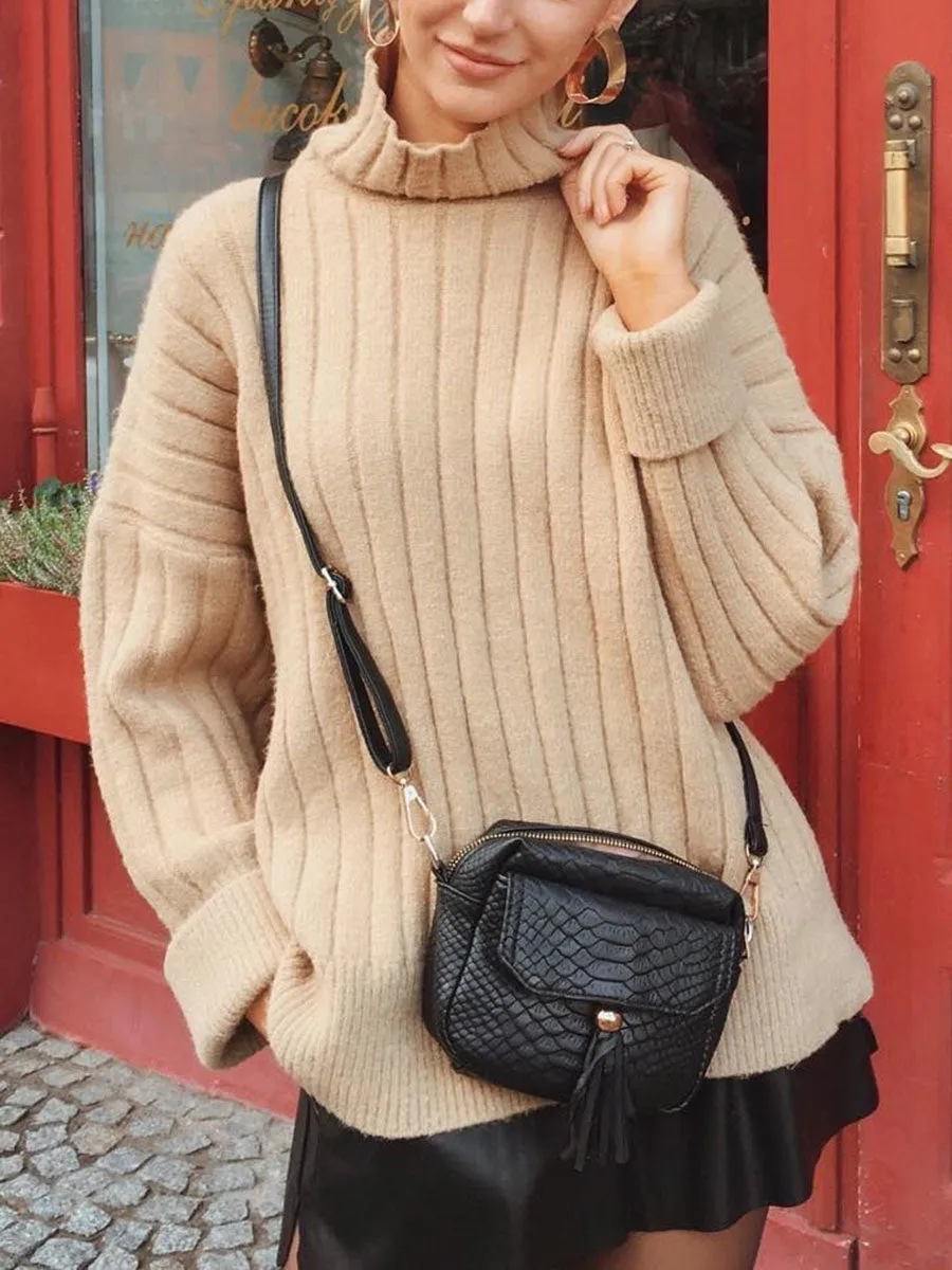 Casual Solid Color Turtleneck Loose Sweater