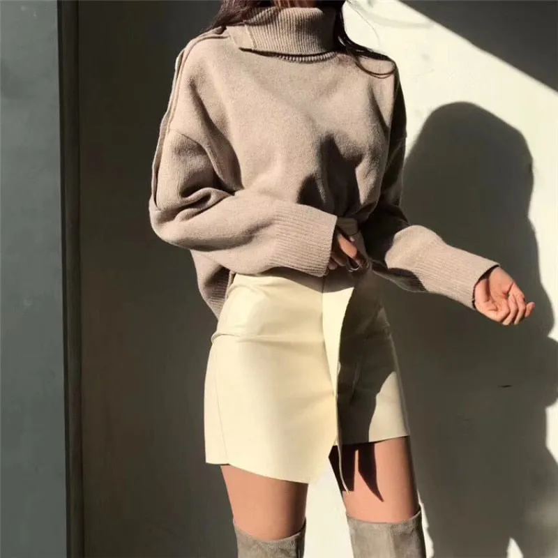 Cold Shoulder Stylish Buttoned Turtleneck Sweater