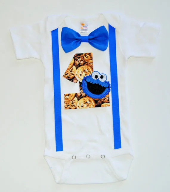 cookie monster birthday set, cookie monster cake smash, outfit, 1st 2nd 3rd birthday, Boys cake smash outfit,diaper cover and suspenders