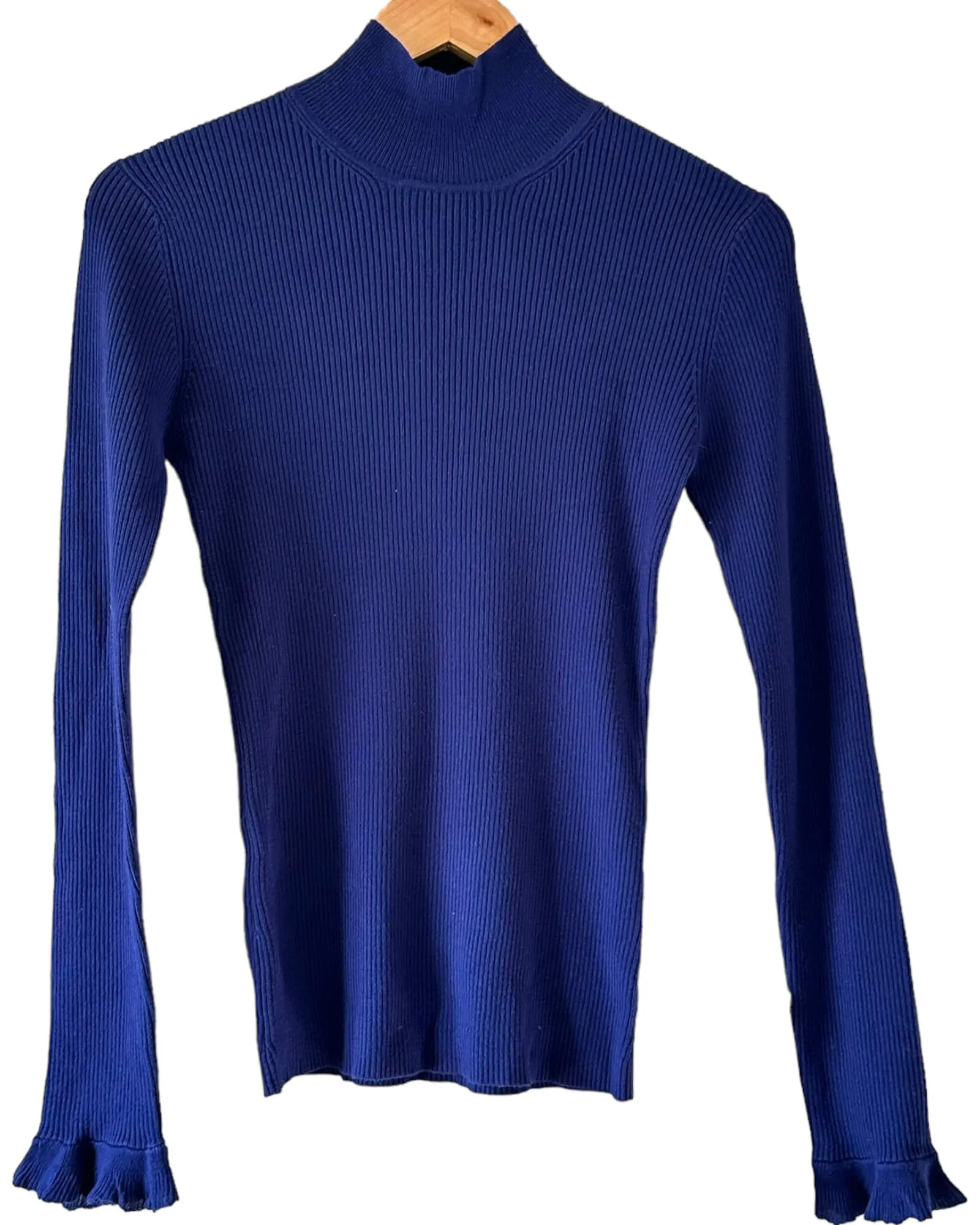 Cool Winter Midnight Ruffle Cuff Ribbed Knit Top