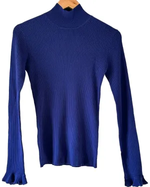 Cool Winter Midnight Ruffle Cuff Ribbed Knit Top