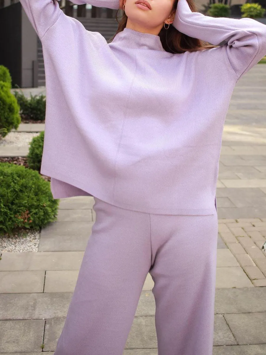 Cosy Solid Color Turtleneck Knit Set