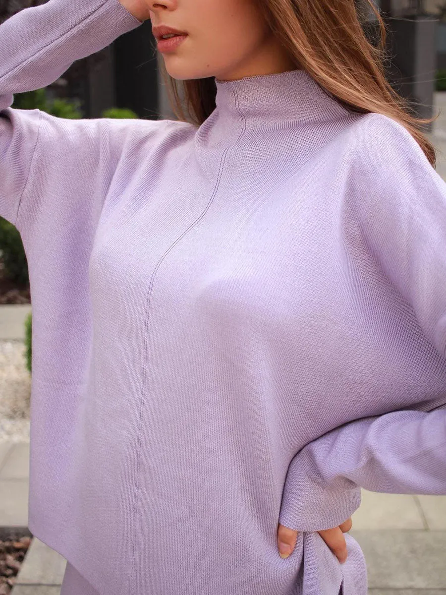 Cosy Solid Color Turtleneck Knit Set