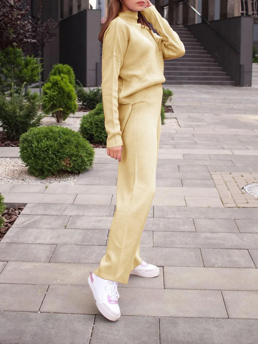 Cosy Solid Color Turtleneck Knit Set