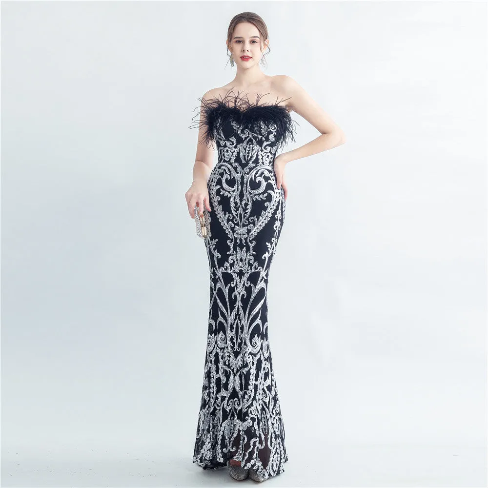 Craft Order Ostrich Feather High End Tube Top Evening Dress