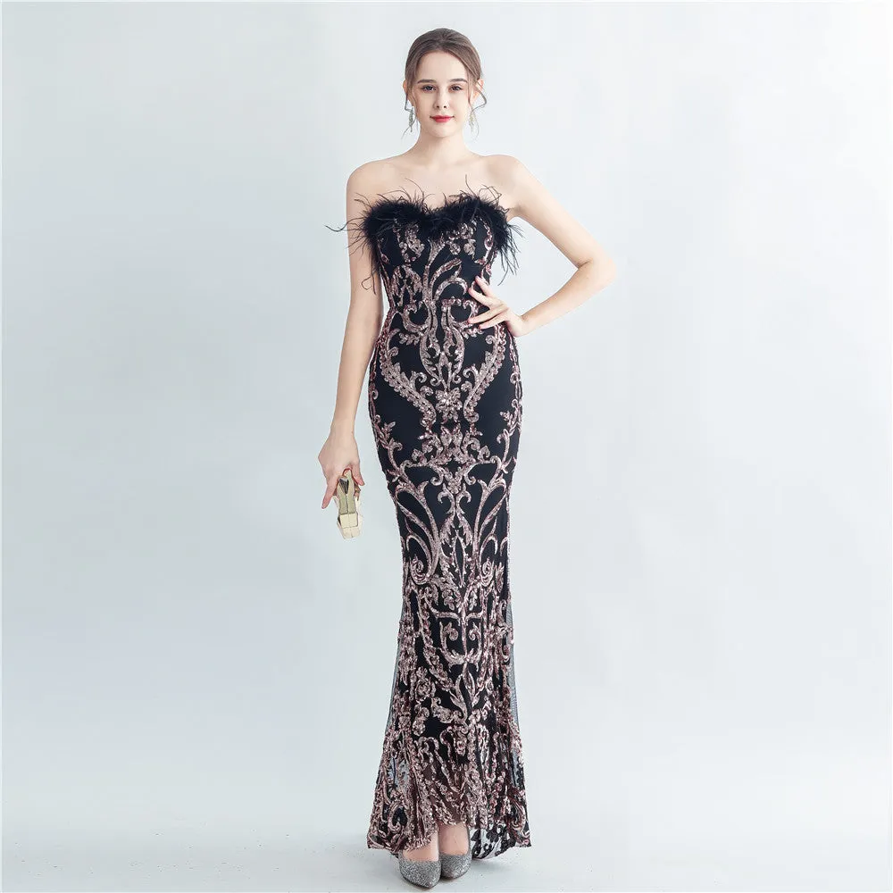 Craft Order Ostrich Feather High End Tube Top Evening Dress