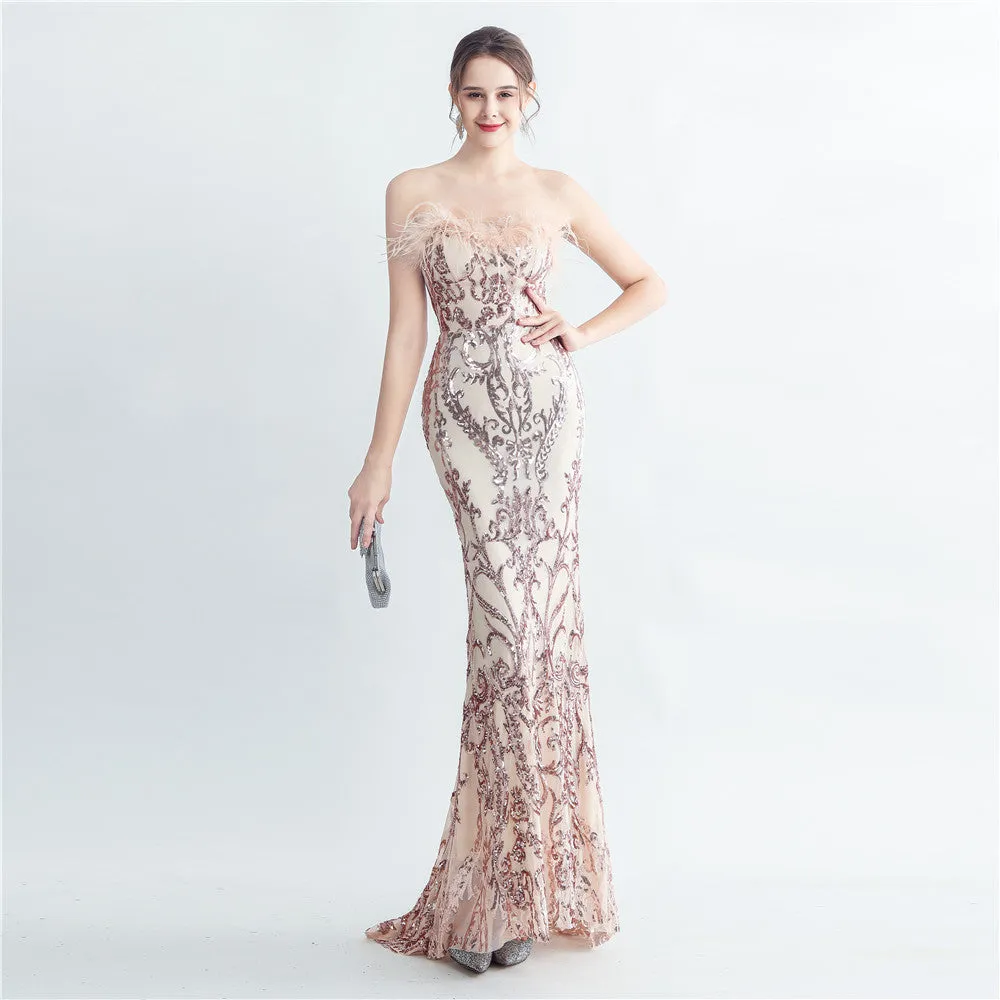 Craft Order Ostrich Feather High End Tube Top Evening Dress