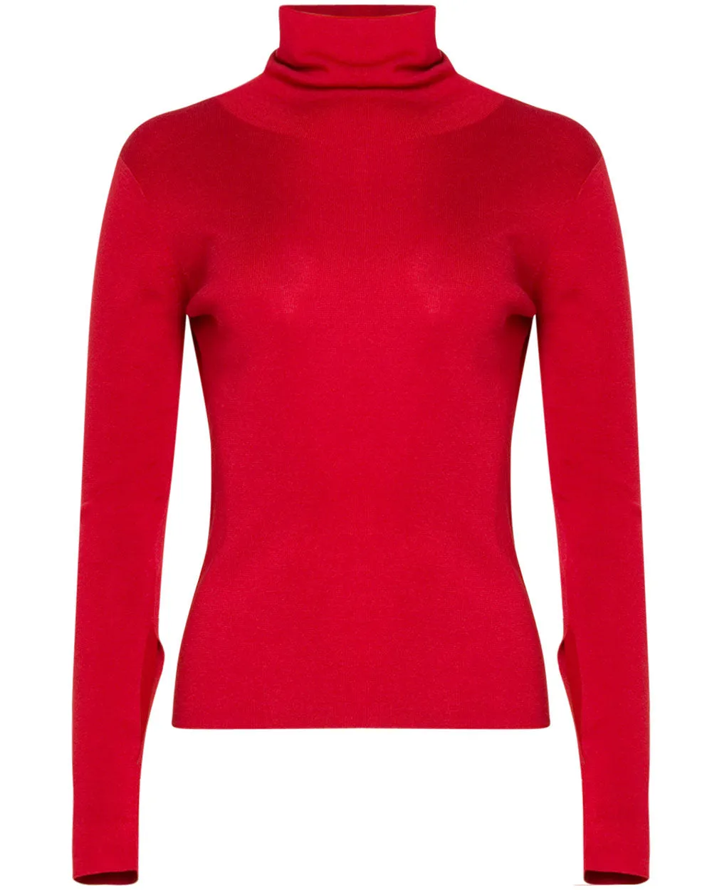 Crimson Silky Turtleneck Top