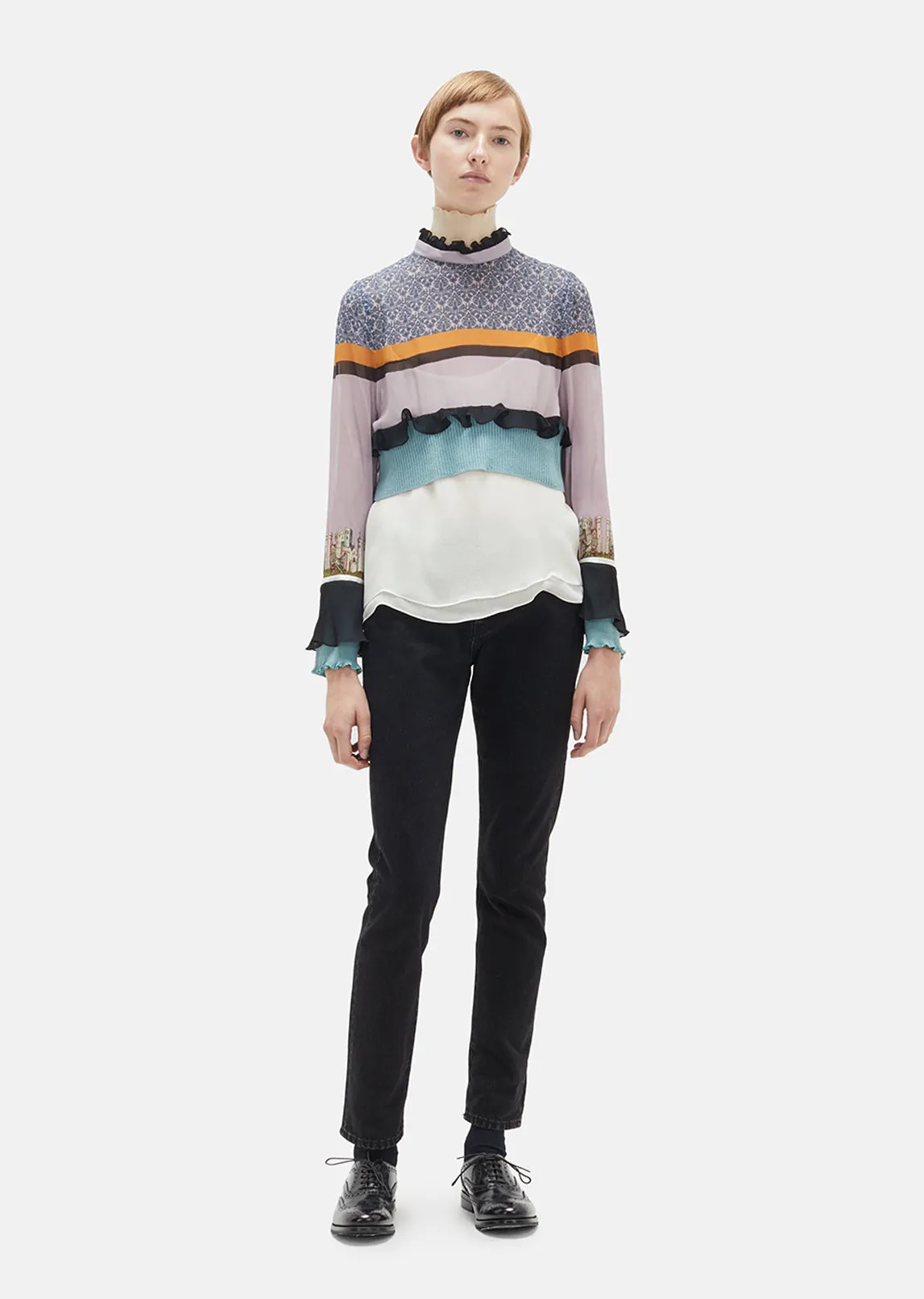 Cropped Silk Turtleneck Blouse