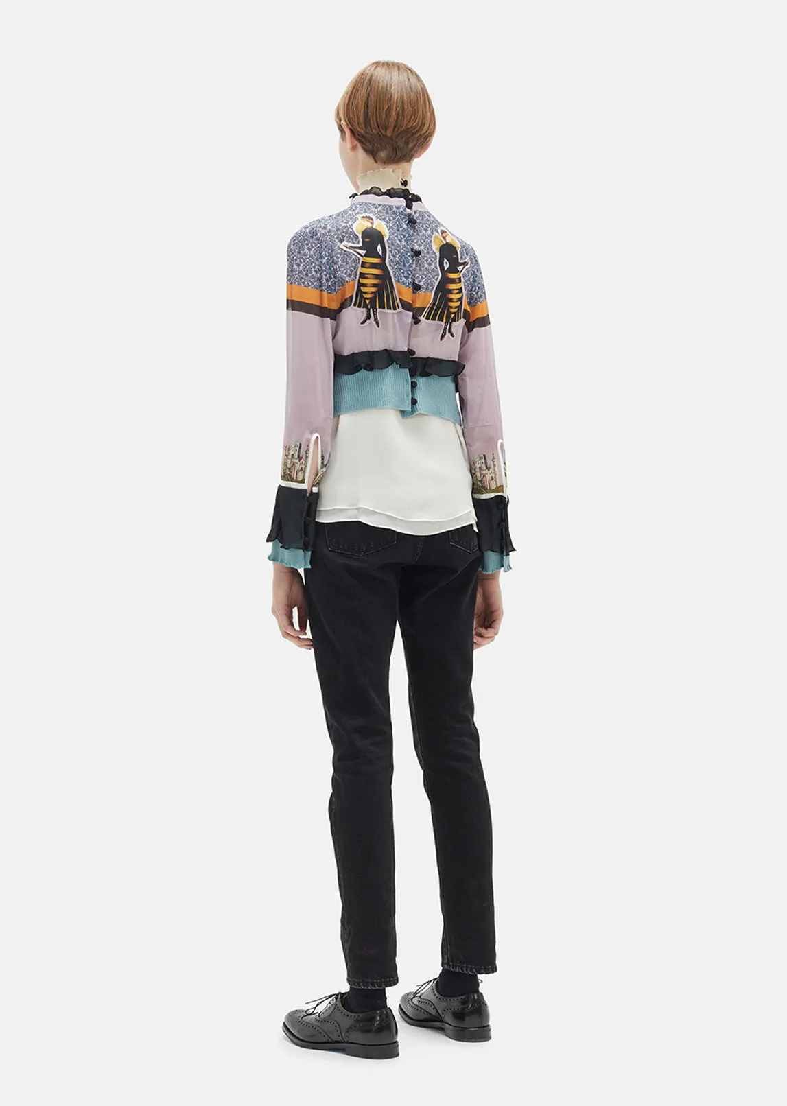 Cropped Silk Turtleneck Blouse