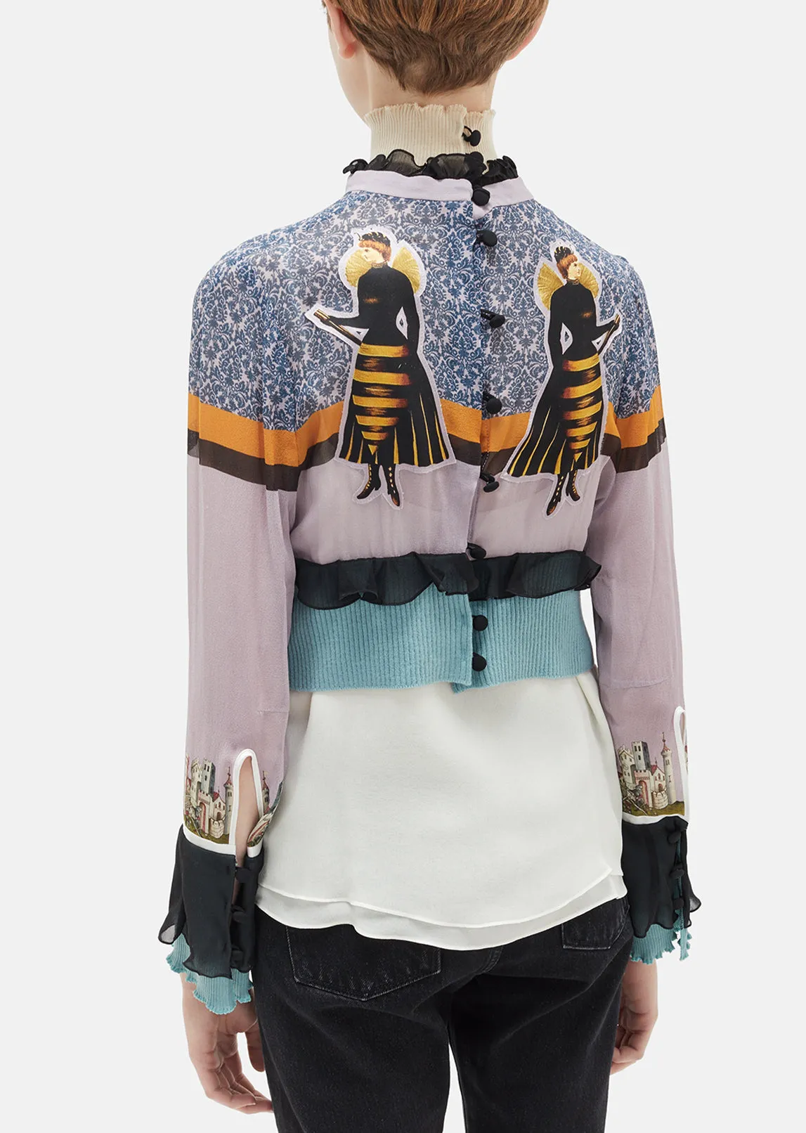 Cropped Silk Turtleneck Blouse