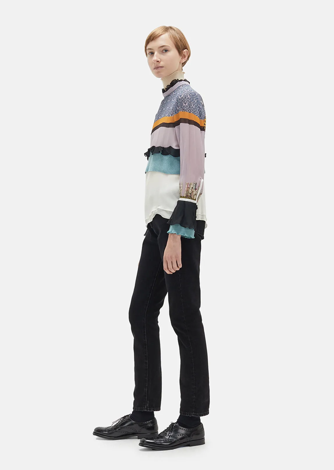 Cropped Silk Turtleneck Blouse