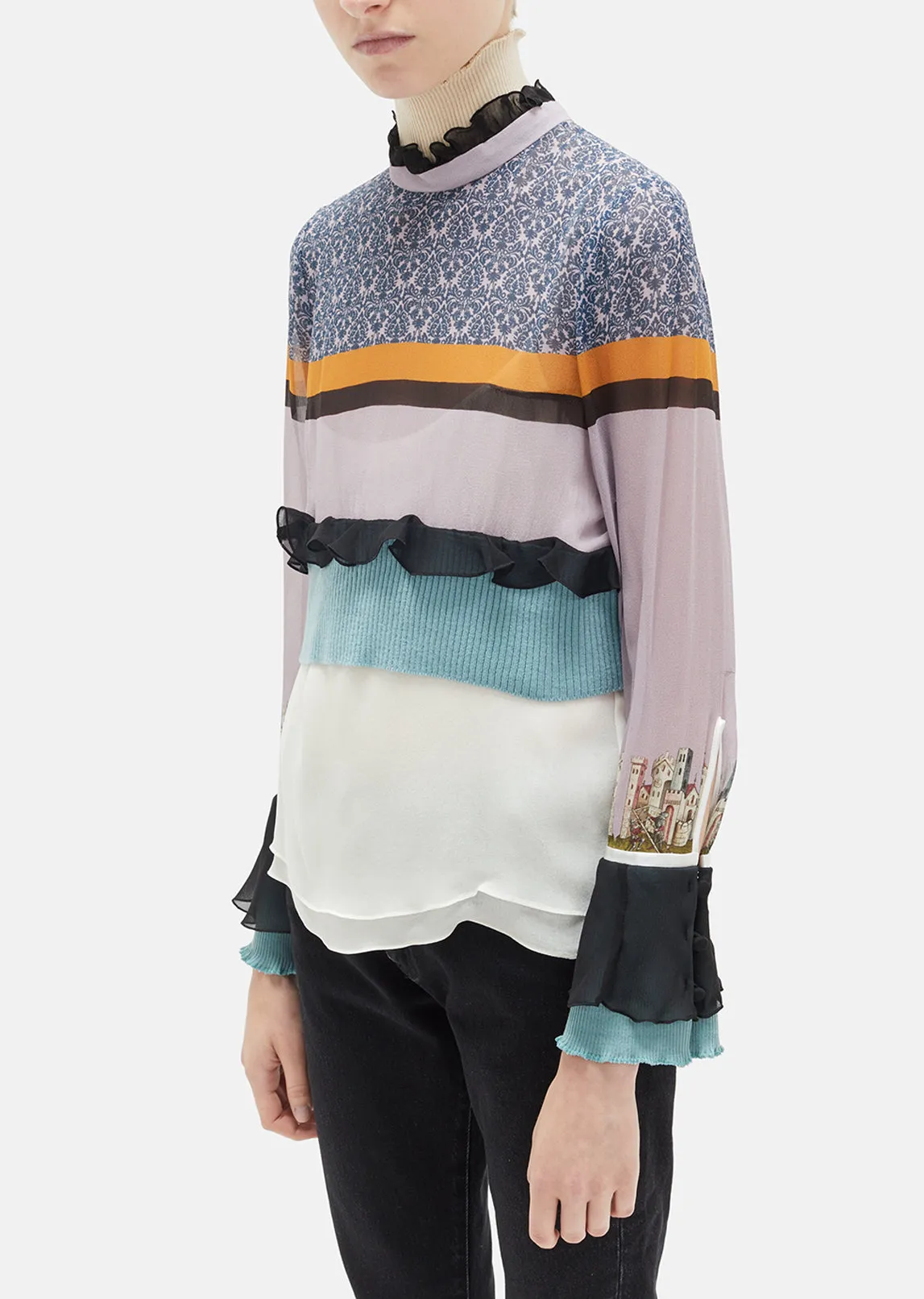 Cropped Silk Turtleneck Blouse