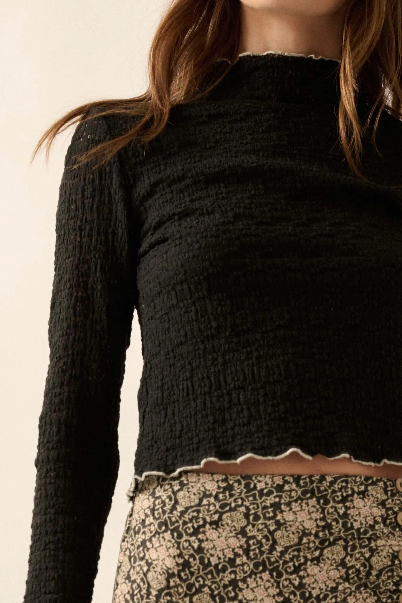 Dainty Daisy Floral Lace Mock-Neck Top