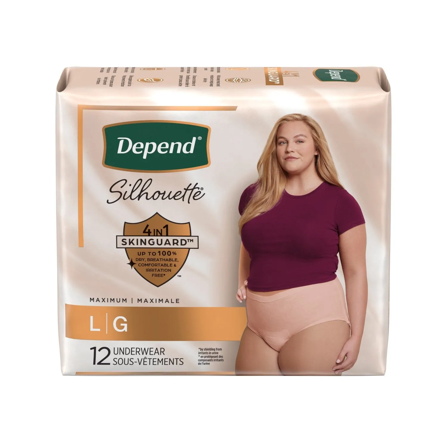 Depend Silhouette Incontinence Underwear for Women, Maximum Absorbency, Pink, Large