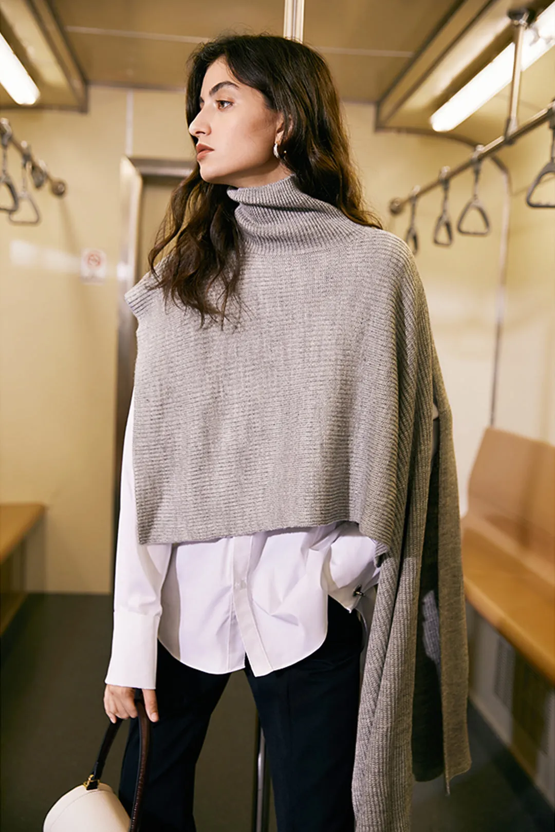 Design turtleneck sweater | Shawl turtleneck sweater | Street style gray sweater